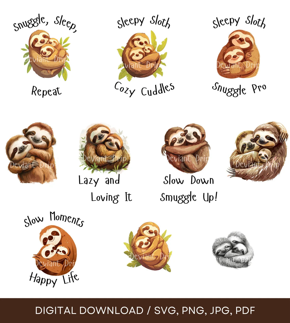 Snuggle Sloth Digital Download - Printable and Cricut