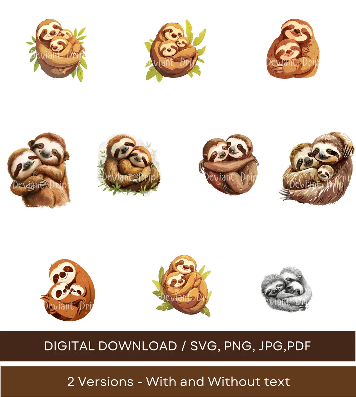 Snuggle Sloth Digital Download - Printable and Cricut